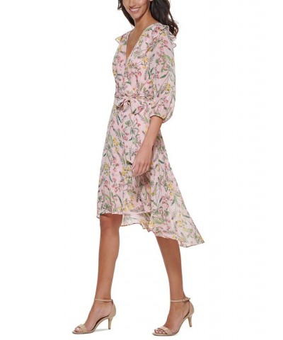 Printed Balloon-Sleeve Faux-Wrap Dress Ballerina Pink Multi $41.07 Dresses