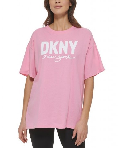 Women's Cotton Relaxed-Fit Logo-Print T-Shirt Pink $22.28 Tops