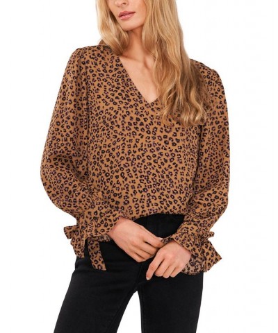 Women's Leopard Print Tie-Cuff Top Spicewood $28.78 Tops