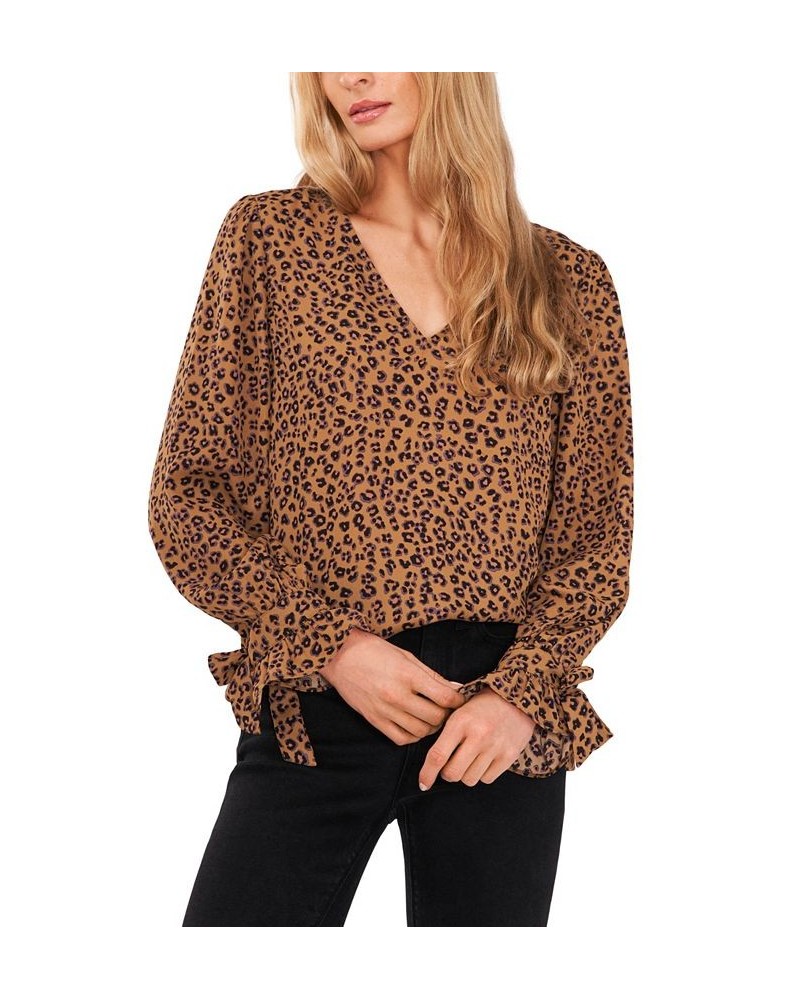 Women's Leopard Print Tie-Cuff Top Spicewood $28.78 Tops