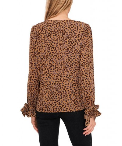 Women's Leopard Print Tie-Cuff Top Spicewood $28.78 Tops