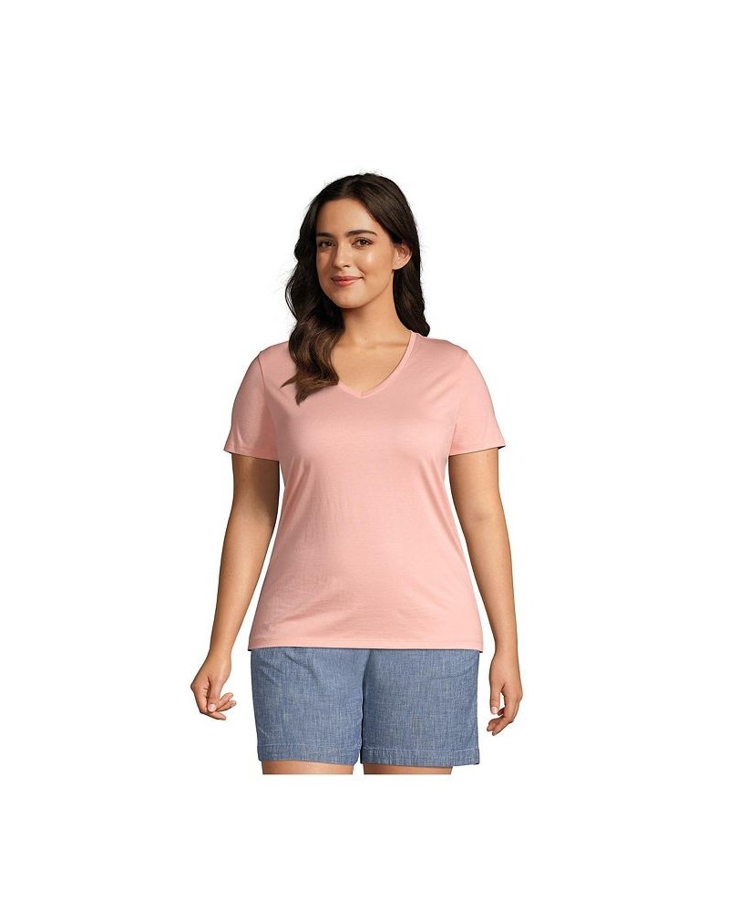 Women's Plus Size Relaxed Supima Cotton Short Sleeve V-Neck T-Shirt Crisp peach $26.97 Tops