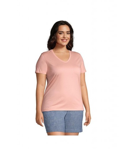 Women's Plus Size Relaxed Supima Cotton Short Sleeve V-Neck T-Shirt Crisp peach $26.97 Tops