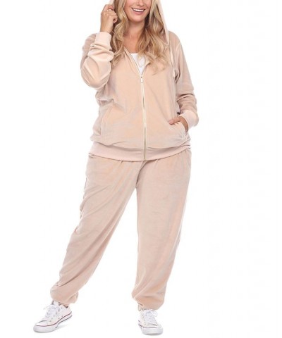 Plus Size Velour Tracksuit Loungewear 2pc Set Beige $35.19 Sleepwear