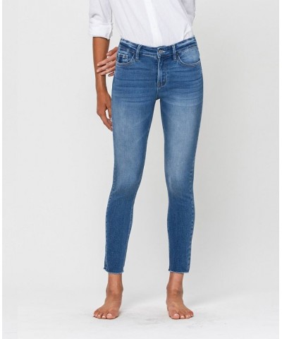 Women's Mid Rise Raw Hem Crop Skinny Jeans Medium Blue $31.97 Jeans