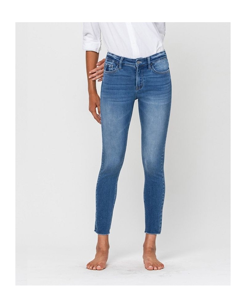 Women's Mid Rise Raw Hem Crop Skinny Jeans Medium Blue $31.97 Jeans