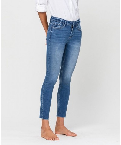 Women's Mid Rise Raw Hem Crop Skinny Jeans Medium Blue $31.97 Jeans