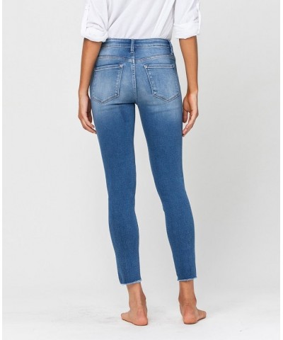 Women's Mid Rise Raw Hem Crop Skinny Jeans Medium Blue $31.97 Jeans