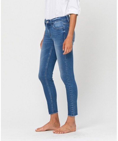 Women's Mid Rise Raw Hem Crop Skinny Jeans Medium Blue $31.97 Jeans