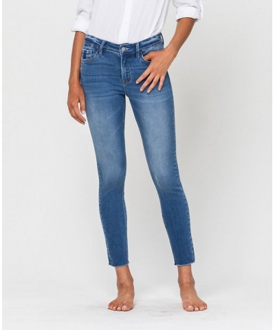 Women's Mid Rise Raw Hem Crop Skinny Jeans Medium Blue $31.97 Jeans