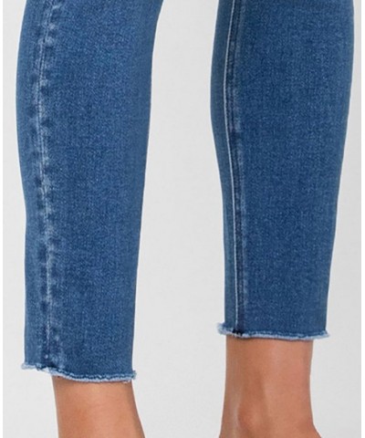 Women's Mid Rise Raw Hem Crop Skinny Jeans Medium Blue $31.97 Jeans