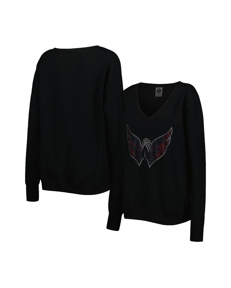 Women's Black Washington Capitals Rhinestone V-Neck Pullover Sweatshirt Black $43.24 Sweatshirts