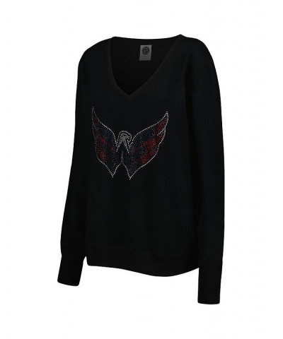 Women's Black Washington Capitals Rhinestone V-Neck Pullover Sweatshirt Black $43.24 Sweatshirts