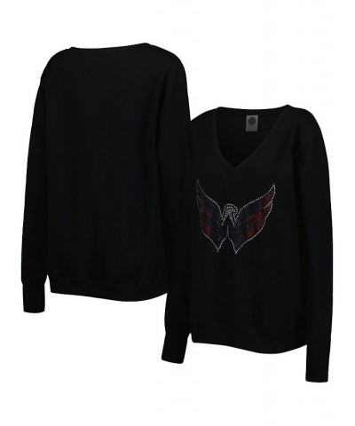 Women's Black Washington Capitals Rhinestone V-Neck Pullover Sweatshirt Black $43.24 Sweatshirts