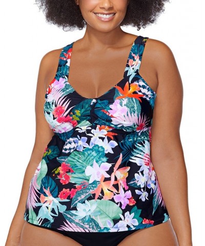 Plus Size Printed Sunny Isles Rimini Tankini Swim Top Black $35.72 Swimsuits