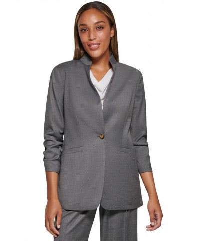 Women's Ruched Sleeve One Button Blazer Tin Multi $28.82 Jackets