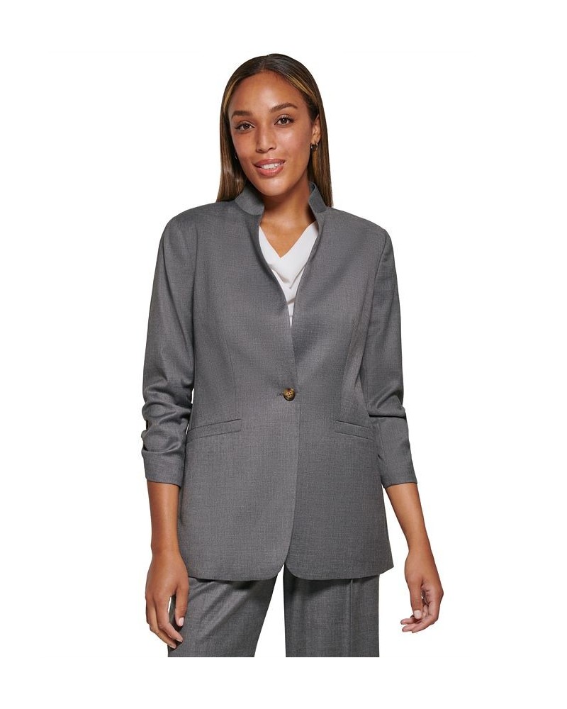 Women's Ruched Sleeve One Button Blazer Tin Multi $28.82 Jackets