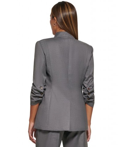 Women's Ruched Sleeve One Button Blazer Tin Multi $28.82 Jackets