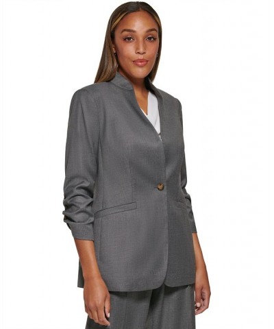 Women's Ruched Sleeve One Button Blazer Tin Multi $28.82 Jackets