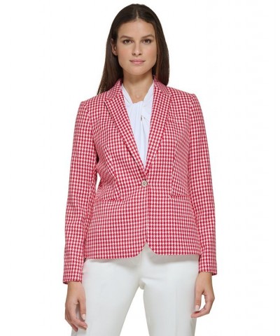 Women's Houndstooth Peak-Lapel Blazer Scarlet/Ivory $62.53 Jackets