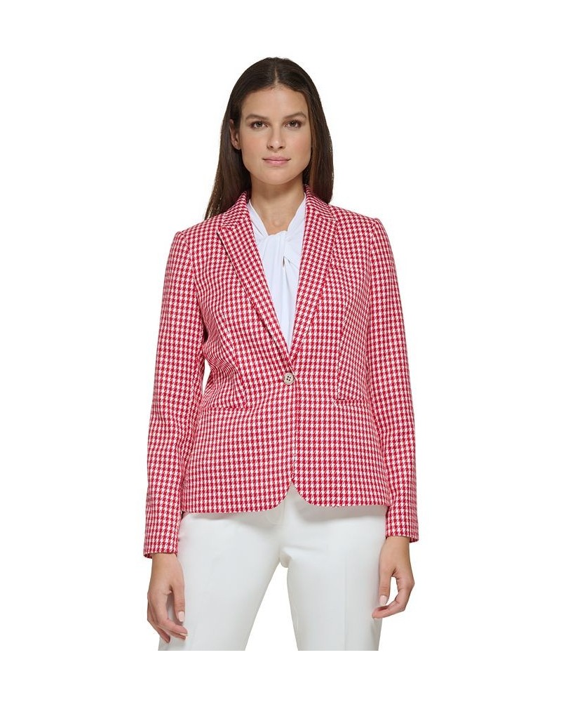 Women's Houndstooth Peak-Lapel Blazer Scarlet/Ivory $62.53 Jackets