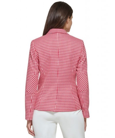 Women's Houndstooth Peak-Lapel Blazer Scarlet/Ivory $62.53 Jackets