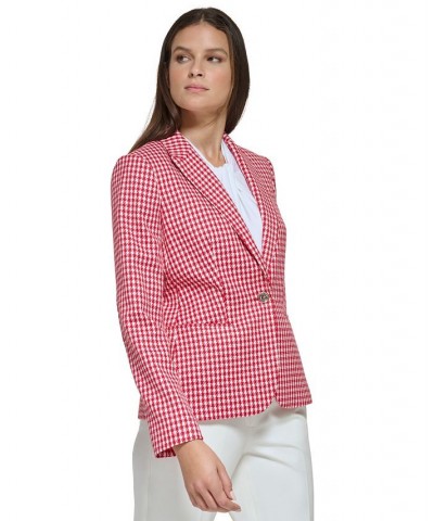 Women's Houndstooth Peak-Lapel Blazer Scarlet/Ivory $62.53 Jackets