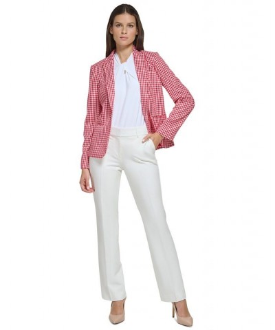 Women's Houndstooth Peak-Lapel Blazer Scarlet/Ivory $62.53 Jackets