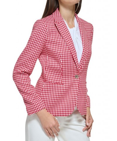 Women's Houndstooth Peak-Lapel Blazer Scarlet/Ivory $62.53 Jackets