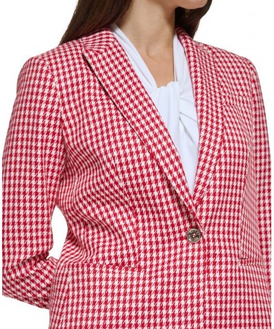 Women's Houndstooth Peak-Lapel Blazer Scarlet/Ivory $62.53 Jackets