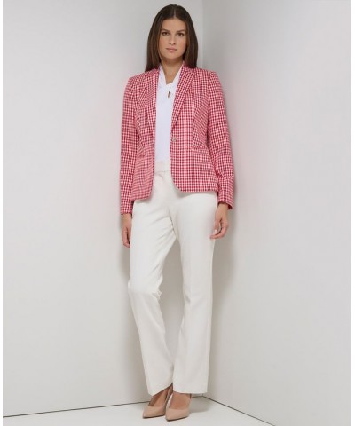 Women's Houndstooth Peak-Lapel Blazer Scarlet/Ivory $62.53 Jackets