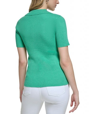 Women's Metallic Collared Sweater Green $43.86 Sweaters