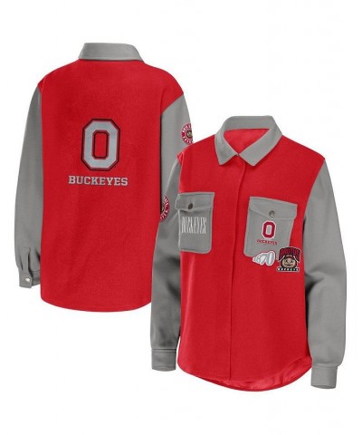 Women's Scarlet Ohio State Buckeyes Button-Up Shirt Jacket Scarlet $48.00 Jackets