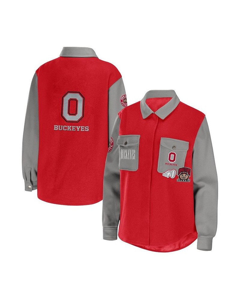 Women's Scarlet Ohio State Buckeyes Button-Up Shirt Jacket Scarlet $48.00 Jackets