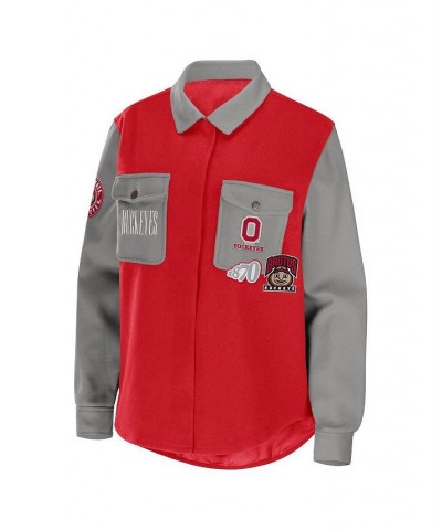 Women's Scarlet Ohio State Buckeyes Button-Up Shirt Jacket Scarlet $48.00 Jackets