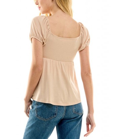 Juniors' Puffed-Sleeve Empire-Waist Top Brown $19.72 Tops