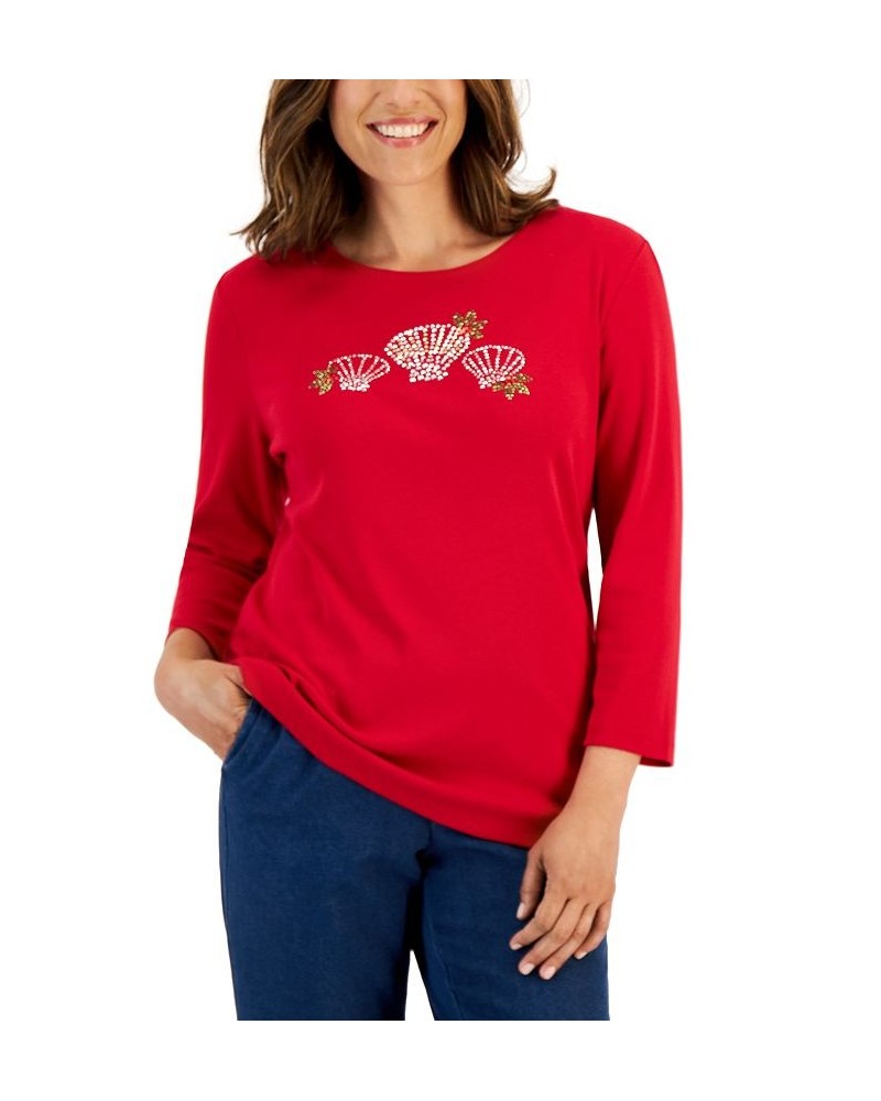 Women's Holiday Beach Top New Red Amore Shells $11.88 Tops