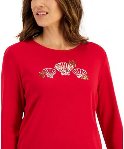 Women's Holiday Beach Top New Red Amore Shells $11.88 Tops