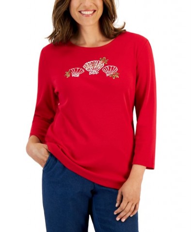 Women's Holiday Beach Top New Red Amore Shells $11.88 Tops