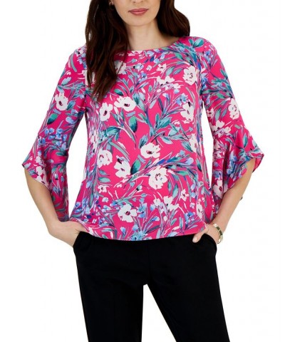 Floral Printed Ruffle 3/4-Sleeve Blouse Pink Perfection Multi $38.71 Tops