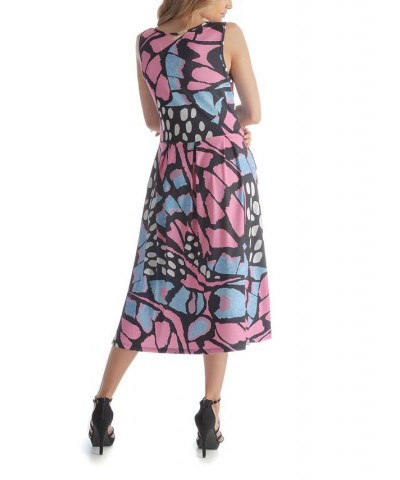 Women's Sleeveless Midi Fit Flare Dress Blue Multi $44.87 Dresses