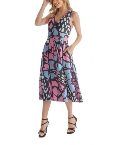 Women's Sleeveless Midi Fit Flare Dress Blue Multi $44.87 Dresses