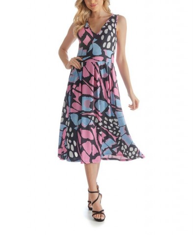 Women's Sleeveless Midi Fit Flare Dress Blue Multi $44.87 Dresses