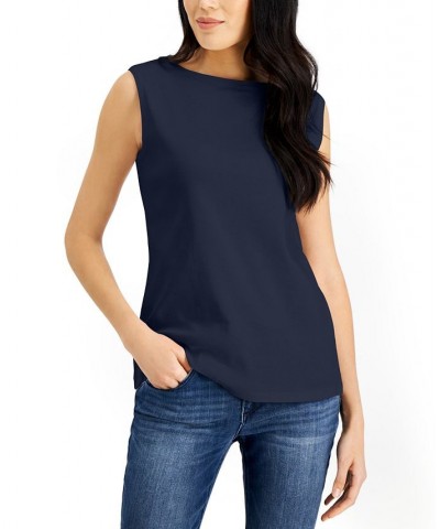 Cotton Boat-Neck Tank Top Intrepid Blue $11.99 Tops