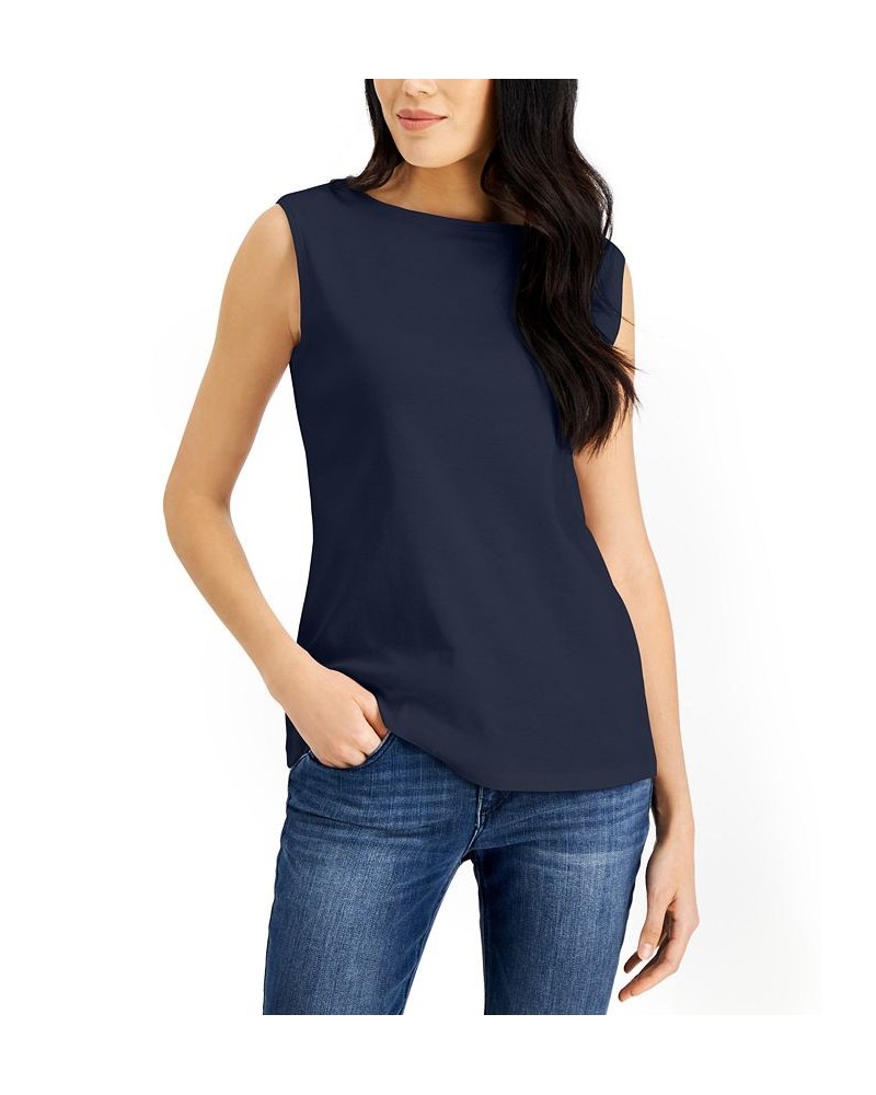 Cotton Boat-Neck Tank Top Intrepid Blue $11.99 Tops