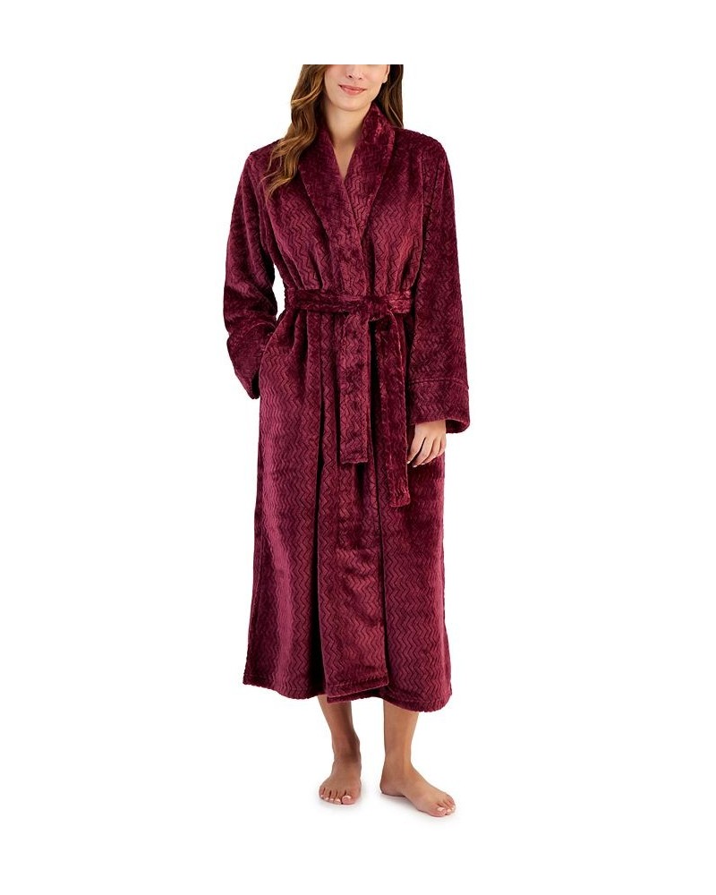 Women's Plush Zig Zag Wrap Robe Red $19.37 Sleepwear