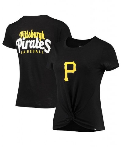 Women's Black Pittsburgh Pirates 2-Hit Front Twist Burnout T-shirt Black $22.78 Tops