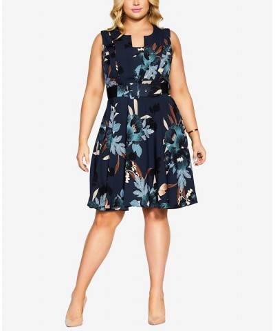 Trendy Plus Size Alessia Sleeveless Dress Navy Bold Bloom $50.31 Dresses