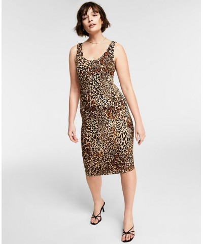 Cheetah-Print Sleeveless Bodycon Midi Dress Charm Cheetah Black $19.14 Dresses