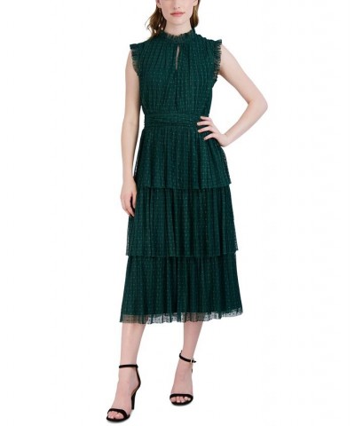 Women's Mesh-Yoke Ruffled-Hem Dress Green $49.17 Dresses